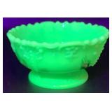 Antique Tartentum Painted Glass Sauces Bowls Pomono Green Uranium Custard Glass - Set of 6