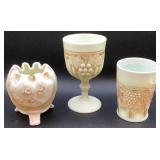 Antique Northwood Grape Custard Uranium Glass Tumbler, Fine Cut Roses Rose Bowl and Northwood Grape Gothic Arches Goblet