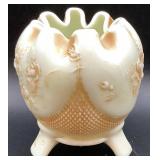 Antique Northwood Grape Custard Uranium Glass Tumbler, Fine Cut Roses Rose Bowl and Northwood Grape Gothic Arches Goblet