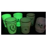 Antique Custard Uranium Glass Tumblers from Various Manufacturers - 6 total