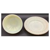 Antique Heisey Hand Painted Ring Band Custard Uranium Glass Butter Dish, Spooner and Tumbler