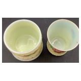 Antique Heisey Hand Painted Ring Band Custard Uranium Glass Butter Dish, Spooner and Tumbler