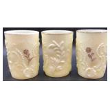 Antique Northwood Lous XV Custard Uranium Glass Pitcher 7.5" and 3 Tumblers 4"