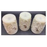 Antique Northwood Lous XV Custard Uranium Glass Pitcher 7.5" and 3 Tumblers 4"