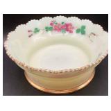 Antique Heisey Hand Painted Custard Uranium Glass Master Berry Bowl and 5 Sauce Bowls