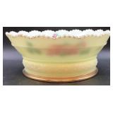 Antique Heisey Hand Painted Custard Uranium Glass Master Berry Bowl and 5 Sauce Bowls