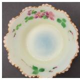 Antique Heisey Hand Painted Custard Uranium Glass Master Berry Bowl and 5 Sauce Bowls