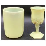 Antique Custard Uranium Glass Northwood Wright Twig 7" Plate, 4" Tumbler, Salt & Pepper Set and 4.25" H Cordial Glass