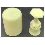 Antique Custard Uranium Glass Northwood Wright Twig 7" Plate, 4" Tumbler, Salt & Pepper Set and 4.25" H Cordial Glass