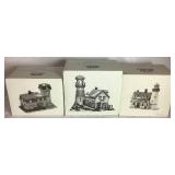 Dept 56 Retired New England Village Series Cape Keag Fish Cannery, Craggy Cove Lighthouse and Pigeonhead Lighthouse