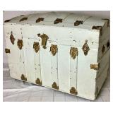 Antique Domed Top Painted Trunk with Gold Toned Accents