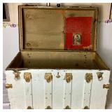 Antique Domed Top Painted Trunk with Gold Toned Accents