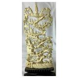 Asian Collection of Vases, Fans, Pitcher, Plate and Carved Village Scene