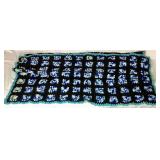 Vintage Crocheted Blanket in Beautiful Blues 50" x 60"