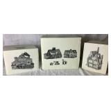 Dept 56 Retired New England Village Series Yankee Jud Bell Casting, Jannes Mullet Amish Barn and Jacob Adams Farmhouse and Barn