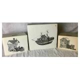 Dept 56 Retired New England Village Series The Emily Louise, Navigational Charts & Maps and Blue Star Ice Co.