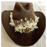 American Hat Co. 3X Clear Beaver Cowboy Hat Size 7 with Feather Band (Comes with Original Box)