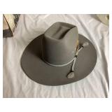 Smoke Grey Top Rail Style WF2527 Stetson 4X Beaver Fur Felt Cowboy Hat Size 7 1/4 - 58 with Rope Band and Feather Accent (Comes with Original Box)