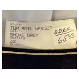 Smoke Grey Top Rail Style WF2527 Stetson 4X Beaver Fur Felt Cowboy Hat Size 7 1/4 - 58 with Rope Band and Feather Accent (Comes with Original Box)