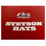 Brown Stetson 5X Beaver Felt Fur Cowboy Hat Size 7 3/8 with Feather Hat Band (Comes with Original Box) - small holes/imperfections on one side from pins placed on hat