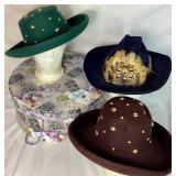 3 Studded Bollman Hat Co. 100% Wool Doeskin Felt Western Style Bundle (No Size Marked)