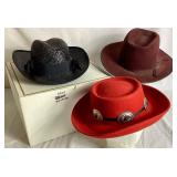 Vintage Western Hat Collection - Sonni San Francisco Woven Hat (No Size Marked), Fox Western Hat Co. Size 7, Red 100% Wool Felt Hat ( No Size Marked)