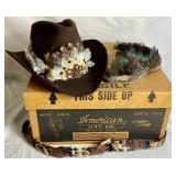 American Hat Co. 3X Clear Beaver Cowboy Hat Size 7 with Feather Band (Comes with Original Box)