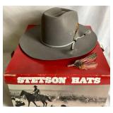 Smoke Grey Top Rail Style WF2527 Stetson 4X Beaver Fur Felt Cowboy Hat Size 7 1/4 - 58 with Rope Band and Feather Accent (Comes with Original Box)