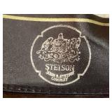 Brown Stetson 5X Beaver Felt Fur Cowboy Hat Size 7 3/8 with Feather Hat Band (Comes with Original Box) - small holes/imperfections on one side from pins placed on hat