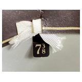 Brown Stetson 5X Beaver Felt Fur Cowboy Hat Size 7 3/8 with Feather Hat Band (Comes with Original Box) - small holes/imperfections on one side from pins placed on hat