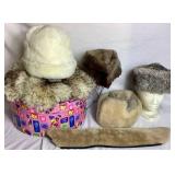 Assortment of 1 Rabbit Fur Hat and Faux Fur Winter Accessories
