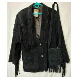 Global Identity Suede Fringe Western Style Jacket Size L, with Esprit Fringe Crossbody Bag 