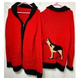 (2) Vintage Cowichan German Shepherd Hand Knit 100% Wool Zip Up Sweaters 