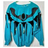 Miller Outwear Vintage Western Style Cow Suede Fringe and Feather Accented Sweater Size XL