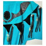 Miller Outwear Vintage Western Style Cow Suede Fringe and Feather Accented Sweater Size XL