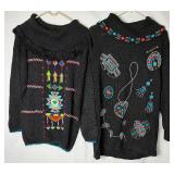 2 Victoria Jones Native American Inspired Beaded Cowl-Neck Sweaters Size L (one with tag still attached)