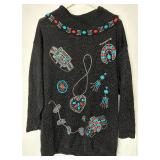 2 Victoria Jones Native American Inspired Beaded Cowl-Neck Sweaters Size L (one with tag still attached)