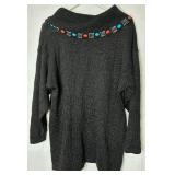 2 Victoria Jones Native American Inspired Beaded Cowl-Neck Sweaters Size L (one with tag still attached)