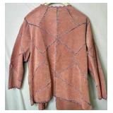 Pink 2Pc CBO New York Leather Suede Patchwork Set, Long-sleeve Button Up Top - Size 2X, and Skirt - Size 1X 