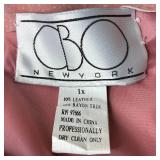 Pink 2Pc CBO New York Leather Suede Patchwork Set, Long-sleeve Button Up Top - Size 2X, and Skirt - Size 1X 