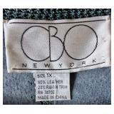 Grey 2Pc (Tags Still Attached) CBO New York Leather Suede Patchwork Long-sleeve Button Up Top and Skirt Set - Size 1X 