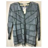 Grey 2Pc (Tags Still Attached) CBO New York Leather Suede Patchwork Long-sleeve Button Up Top and Skirt Set - Size 1X 