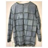 Grey 2Pc (Tags Still Attached) CBO New York Leather Suede Patchwork Long-sleeve Button Up Top and Skirt Set - Size 1X 