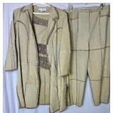 Tan 3Pc CBO New York Leather Suede Patchwork Pantsuit Set - Size 1X