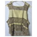 Tan 3Pc CBO New York Leather Suede Patchwork Pantsuit Set - Size 1X