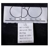 Black 2Pc CBO New York Leather  Suede Patchwork Long-sleeve Button Up Top and Pants Set - Size 1X 