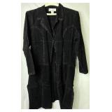 Black 2Pc CBO New York Leather  Suede Patchwork Long-sleeve Button Up Top and Pants Set - Size 1X 