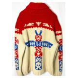 Mens Vintage Mary Maxim Wool Cowichan Totem Pole Full Zip Up Sweater