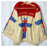 Mens Vintage Mary Maxim Wool Cowichan Totem Pole Full Zip Up Sweater