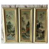 Vintage Set of 3 Framed East Asian Landscape Paintings